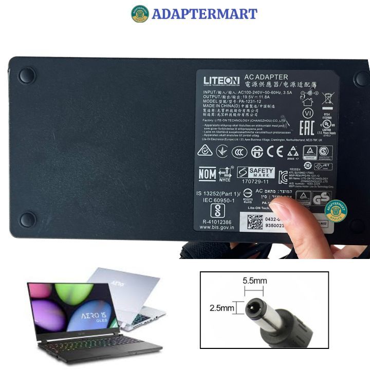 Cục sạc pin laptop Gigabyte Aero 15x I7-8750h 19V - bảo hành 1 năm