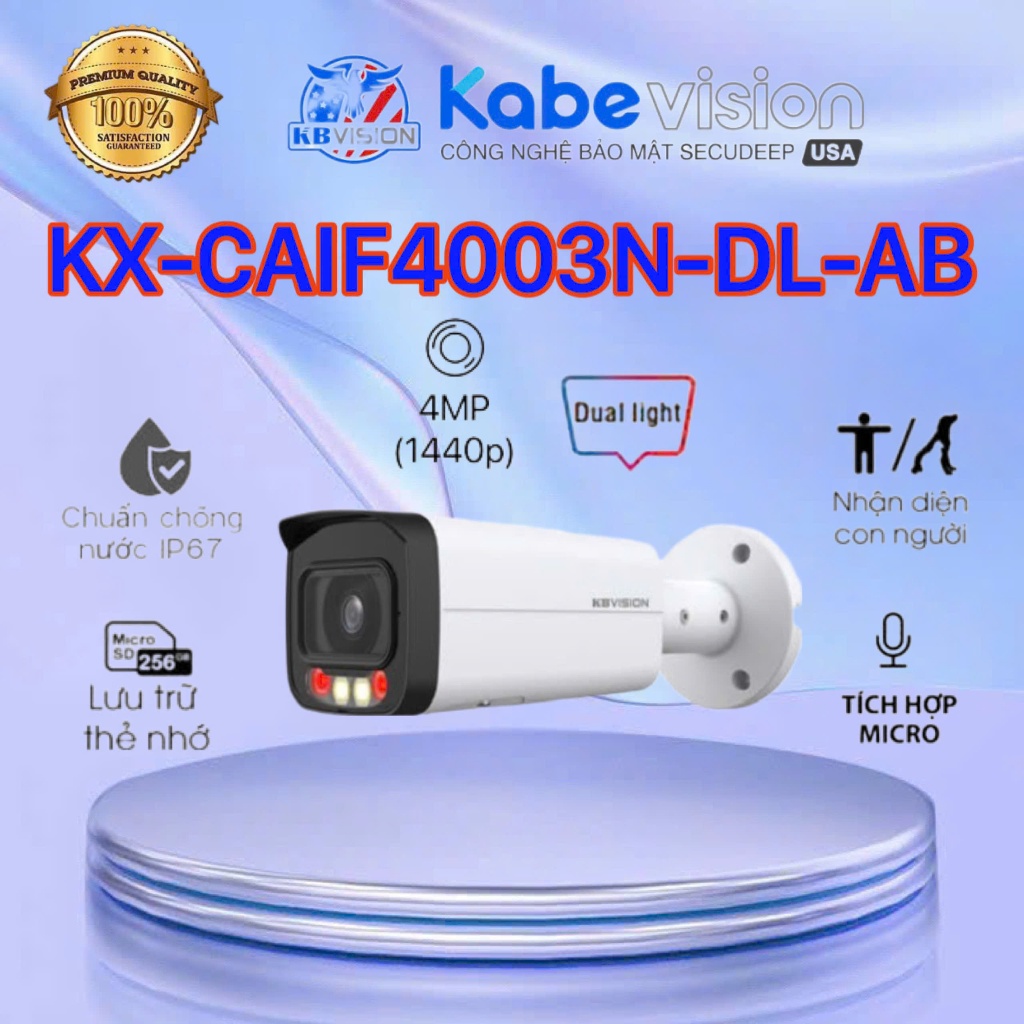 Camera KBVISION IP thân Full Color ánh sáng kép thông minh 4MP KX-CAiF4003N-DL-AB