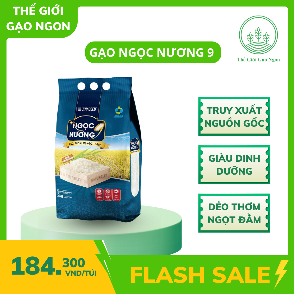 10KG GẠO NGỌC NƯƠNG 9 VINASEED - DẺO THƠM NGỌT ĐẰM