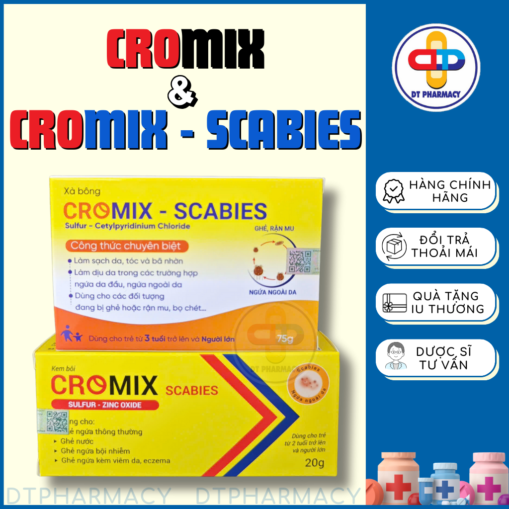 Kem Bôi Da Cromix Scabies Và Xà Phòng Cromix - Scabies Hỗ Trợ Trừ Ghẻ Hết Ngứa Phục Hồi Da Làm Sạch 