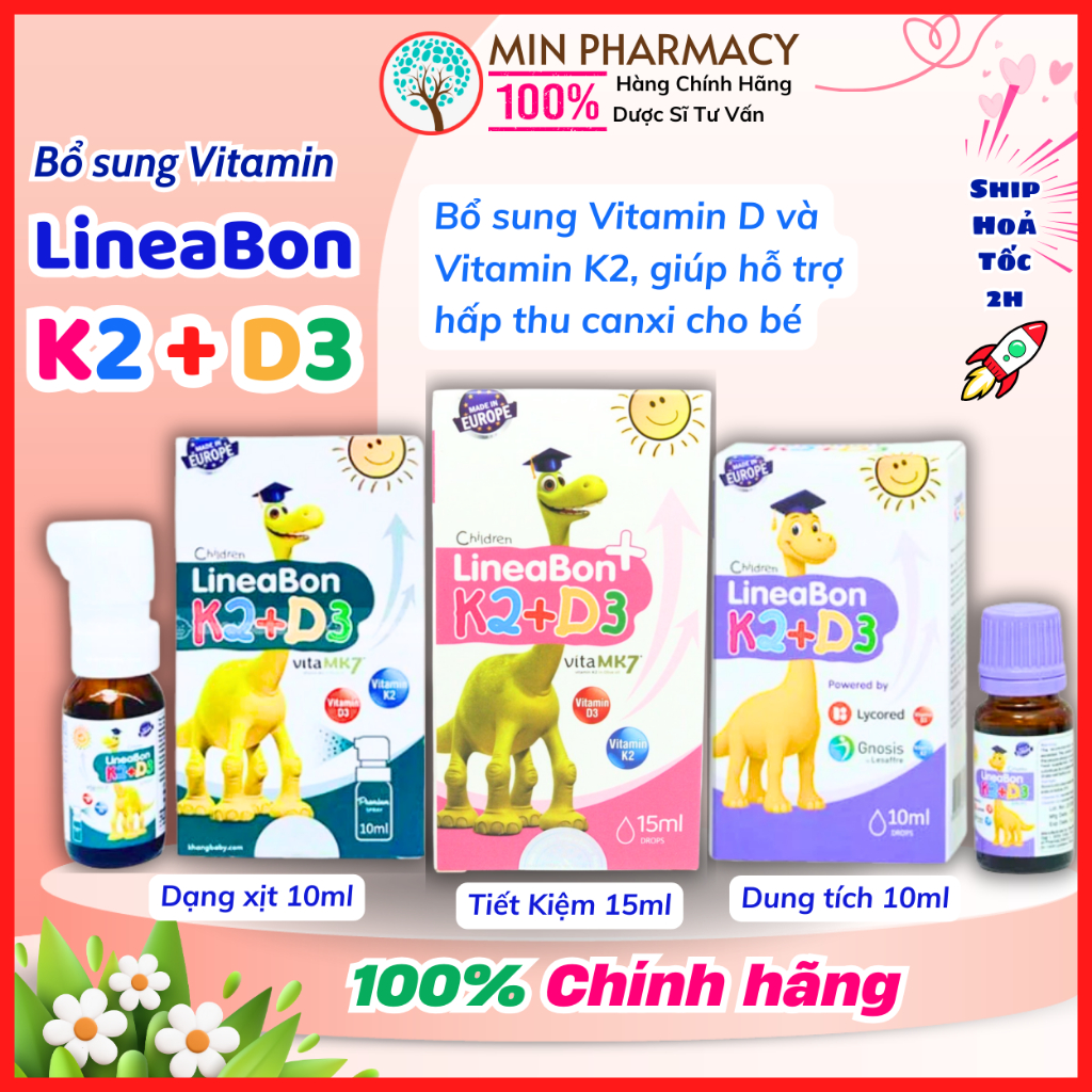 Dung dịch LineaBon K2+D3 ErgoPharm tăng hấp thu canxi, phát triển chiều cao (10ml)