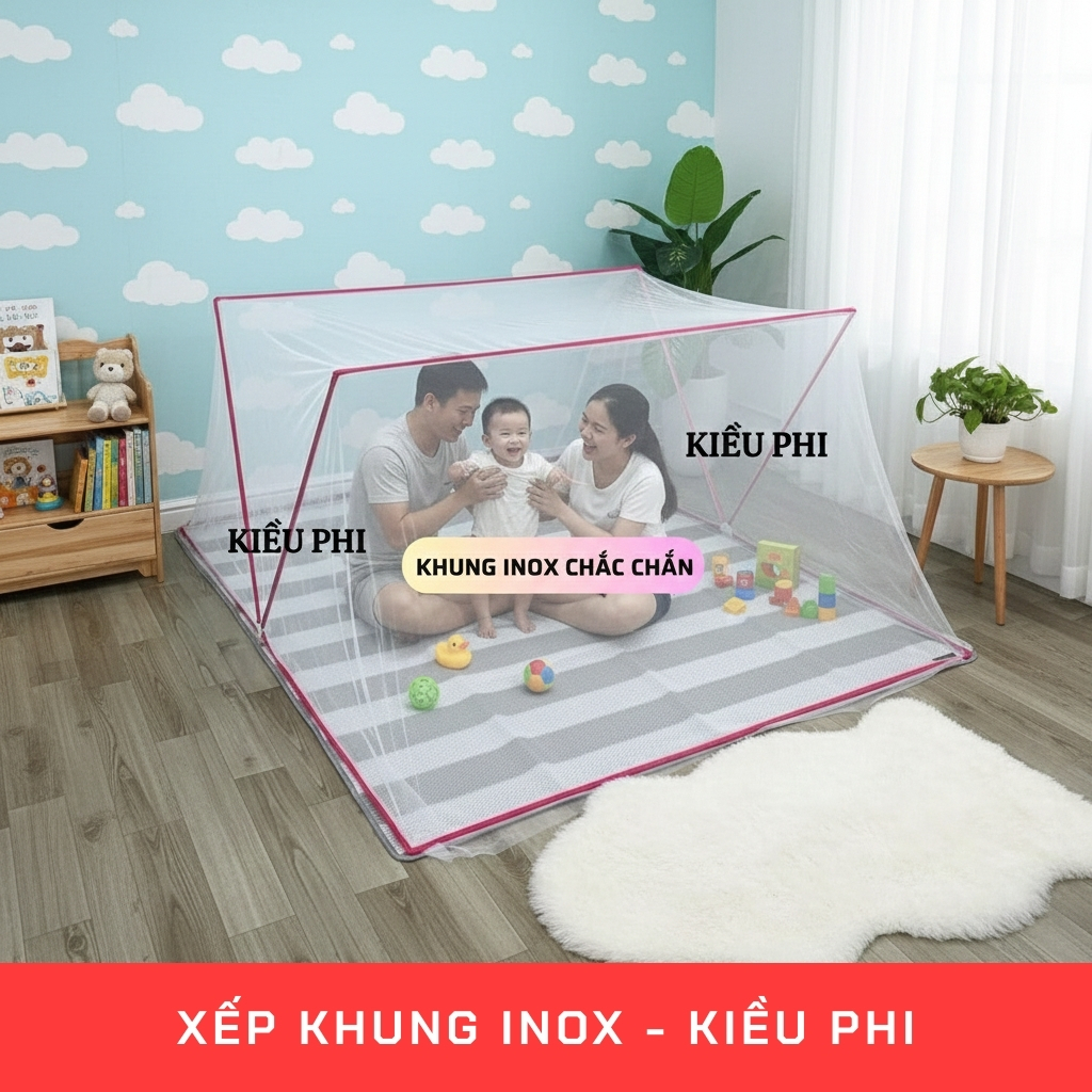 Khung INOX - Mùng chụp tự bung gấp gọn thông minh - mùng ngủ chống muỗi Kiều Phi