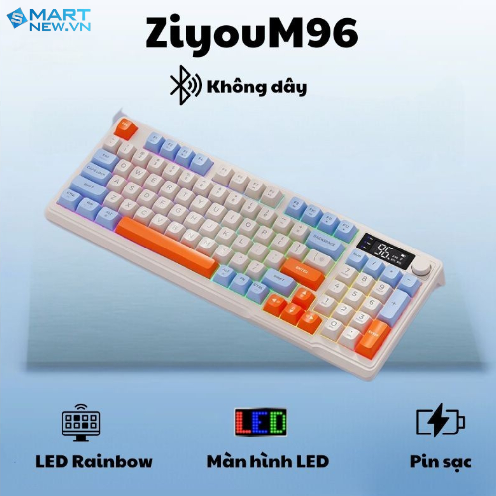 Bàn phím không dây Bluetooth M96 - Led Rainbow - Pin Sạc 2000mah - Phím PBT - Full Size