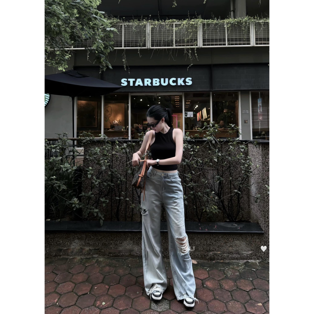 Quần Jean Nữ Ống Rộng Rách Gối Midori Shop Quần Bò Nữ Lưng Cạp Cao Jean Mềm Hách Dáng S037 | BigBuy360 - bigbuy360.vn