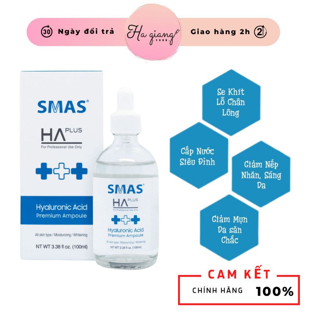 Serum Smas HA Plus hỗ trợ dưỡng ẩm sáng da, Tinh chất cấp nước SMAS HA Plus Hyaluronic Acid Premium 