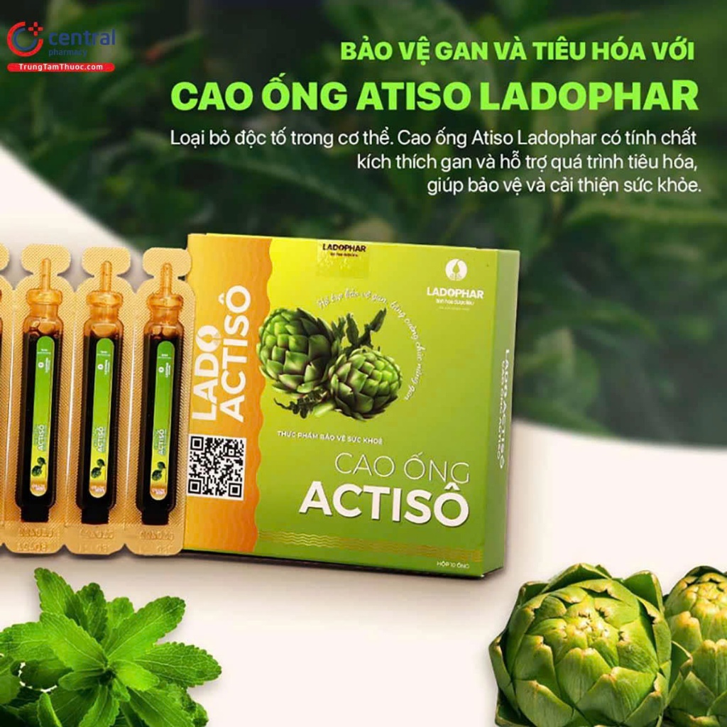 Cao Ống Actiso Ladophar , HÀM LƯỢNG ACTISO CAO hỗ trợ bảo vệ và giải độc gan (1 THÙNG  x 10ml/ 1 ống