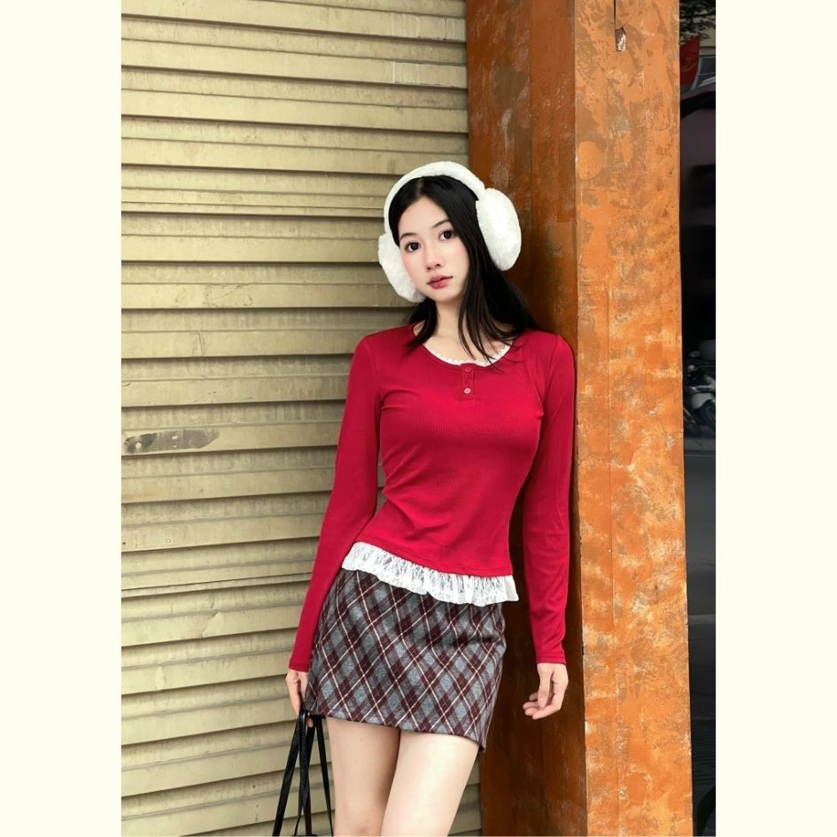 Áo Thun Thu Đông Cổ Tròn Tay Dài Tay Phối Ren - 29feb.closet- a581 | BigBuy360 - bigbuy360.vn