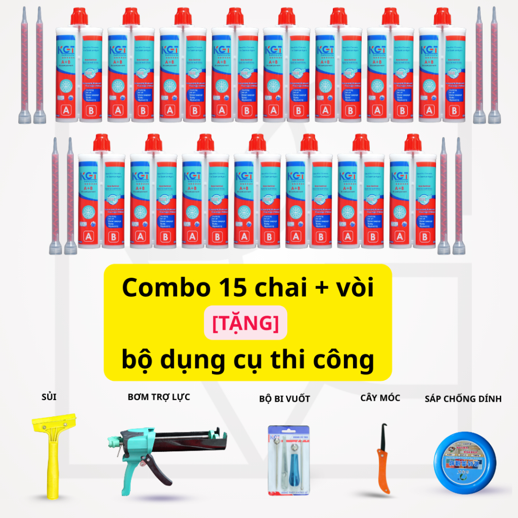 Combo 15 chai keo chà ron KGT [tặng] bộ dụng cụ thi công - keo epoxy 2 thành phần KGT 18 mã màu