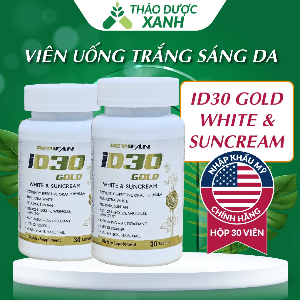 [Combo 2 Hộp] Viên Uống ID30 Trắng Sáng Da PETYFAN ID 30 Gold White & Suncream Chống Nắng Giảm Nám Chống Lão Hóa