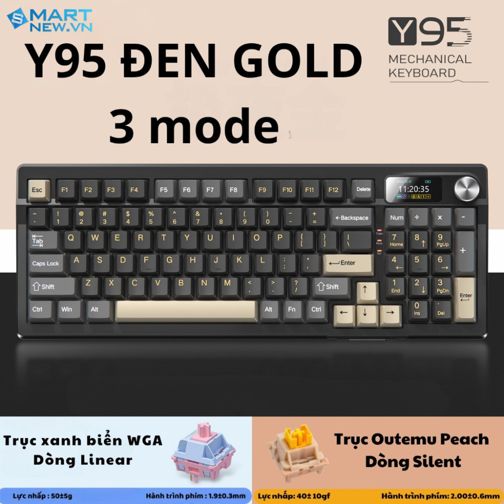 Bàn phím không dây Y95 - 3 mode Full size - Mạch xuôi 5 pin- Màn hình hiển thị - Hỗ trợ driver điều chỉnh - Pin 8000 mah | BigBuy360 - bigbuy360.vn