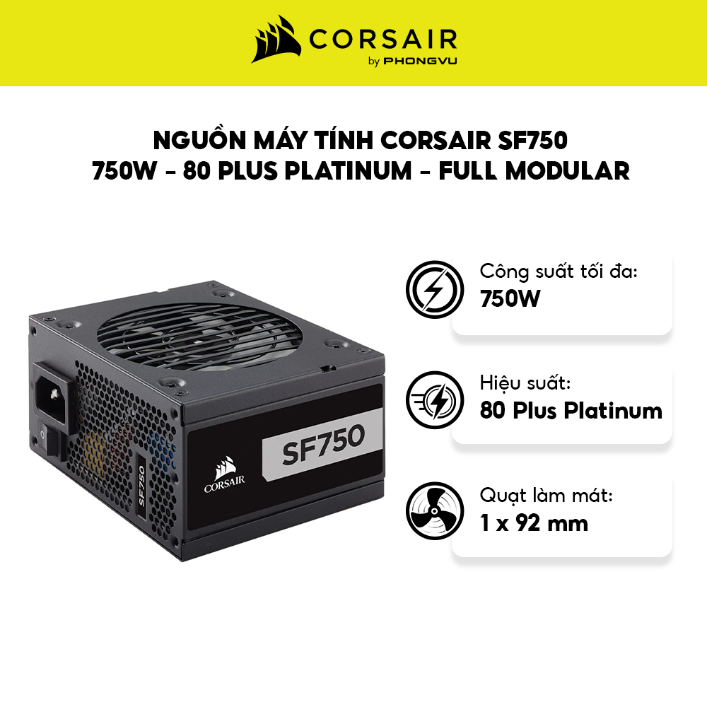 Nguồn máy tính Corsair SF750 - 750W - 80 Plus Platinum - Full Modular (CP-9020186-NA) - Bảo hành 36 