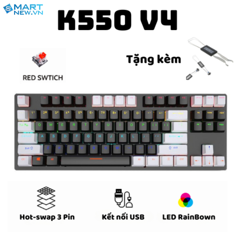 Bàn phím cơ Gaming Ziyou K550 V4 Red Switch TKL 87 phím, LED Rainbown , phím ABS xuyên LED