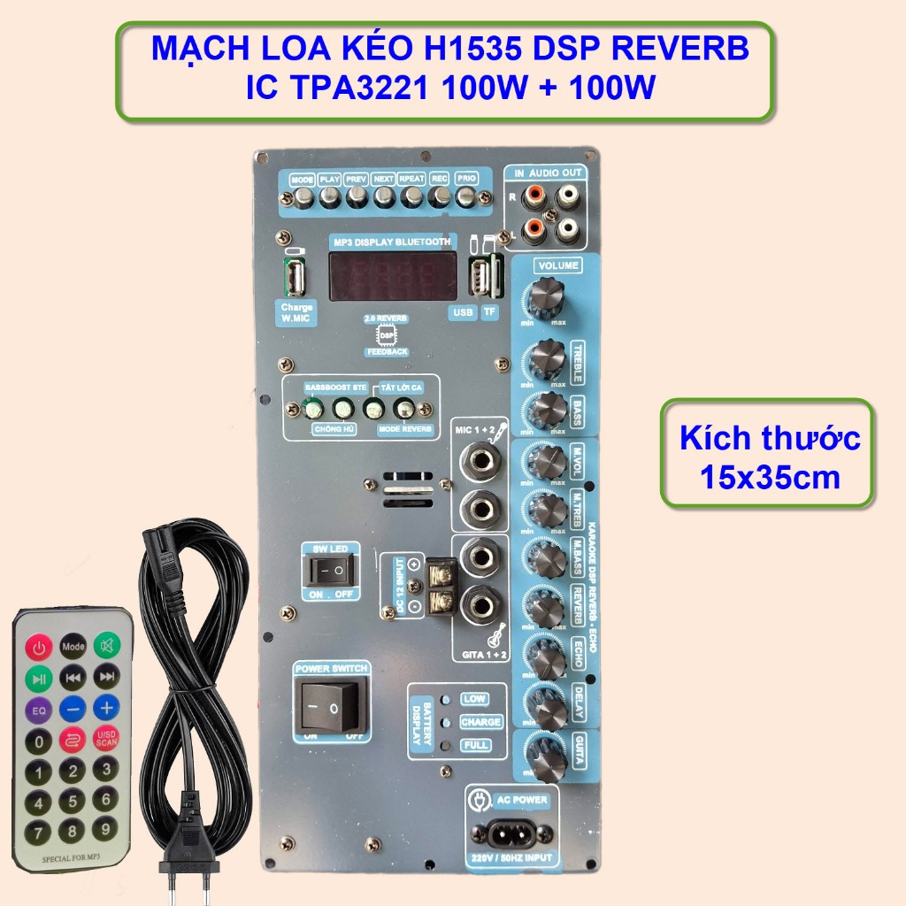[DPA] Mạch Loa Kéo H1535 DSP Reverb IC TPA3221 Công Suất 100W + 100W