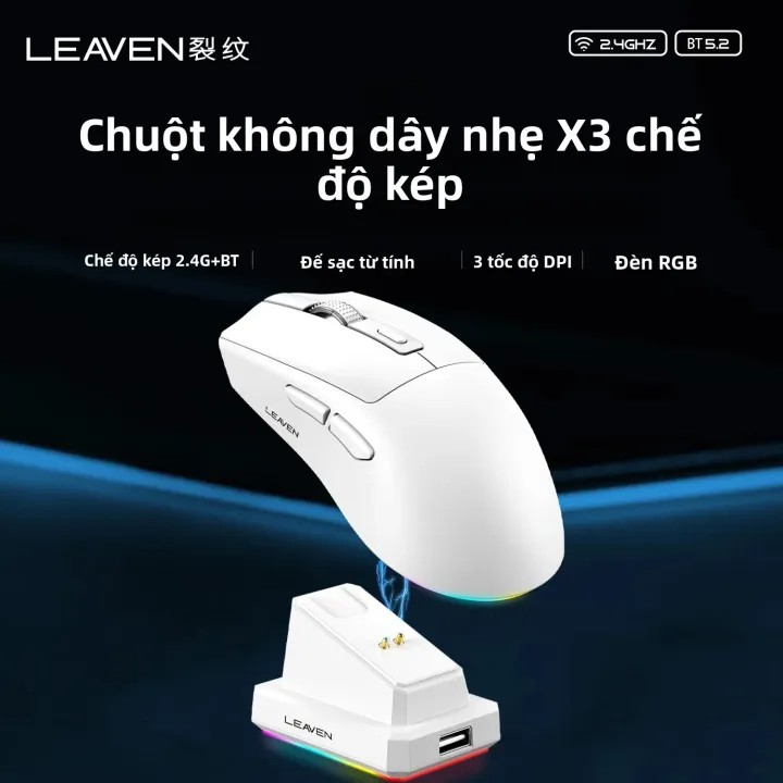 CHUỘT GAMING KHÔNG DÂY LEAVEN X3 DUAL MODE – NHẸ, NHANH, CHUẨN GAME THỦ