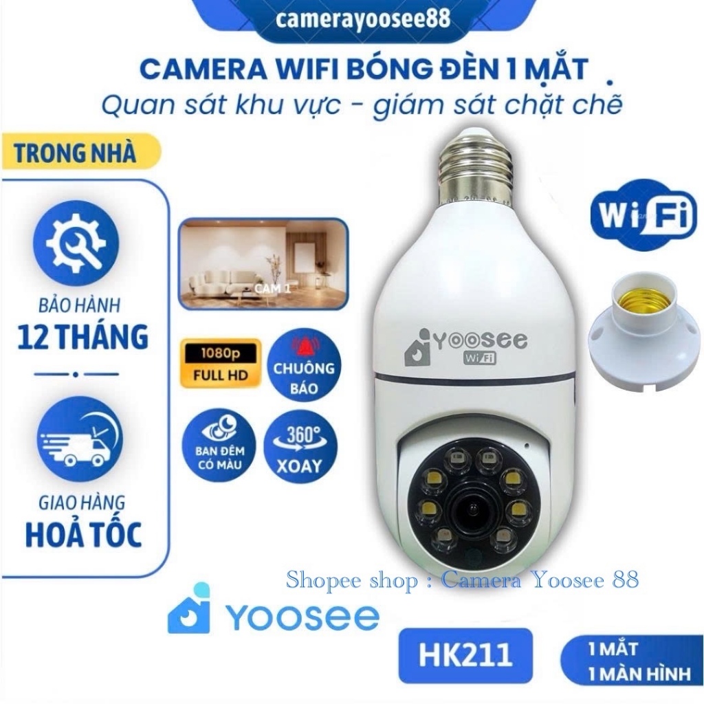 Camera WIFI YOOSEE Chui Bóng Đèn 1 Mắt/2 Mắt, FHD, Ban Đêm Có Màu, Đàm Thoại 2 Chiều, Xoay 360 Độ
