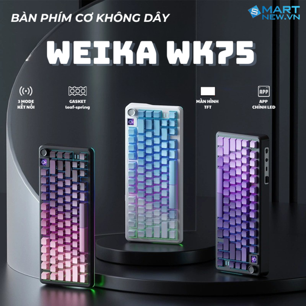 Bàn phím cơ không dây Weika WK75 - 3 mode kết nối - Led RGB - Màn hình TFT - Hỗ trợ app chỉnh led - 