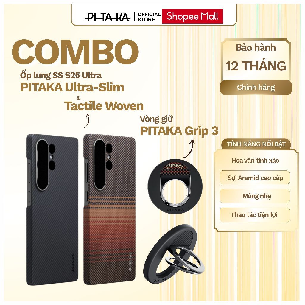 [COMBO ỐP LƯNG & VÒNG GIỮ] PITAKA Ultra-Slim/Tactile Woven Samsung S25 Ultra Mỏng Nhẹ & Vòng Grip 3