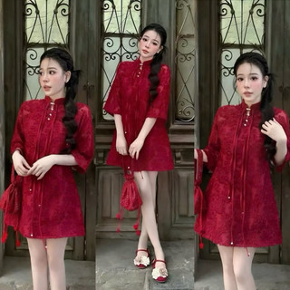 đầm suông hoa nổi tay ren