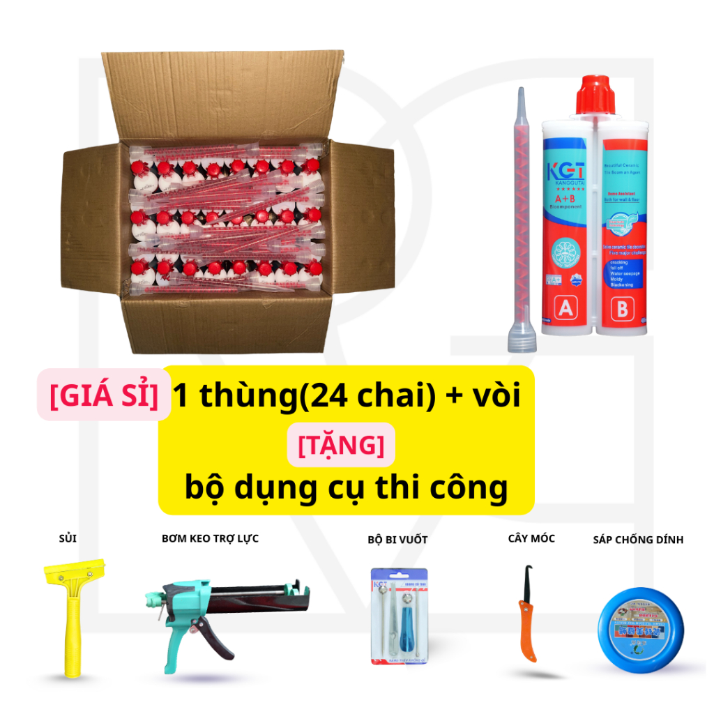 [GIÁ SỈ] 24 CHAI KEO CHÀ RON KGT VÀ BỘ DỤNG CỤ THI CÔNG - KEO CHÀ RON KGT 18 MÃ MÀU (Keo GLUE A+B)