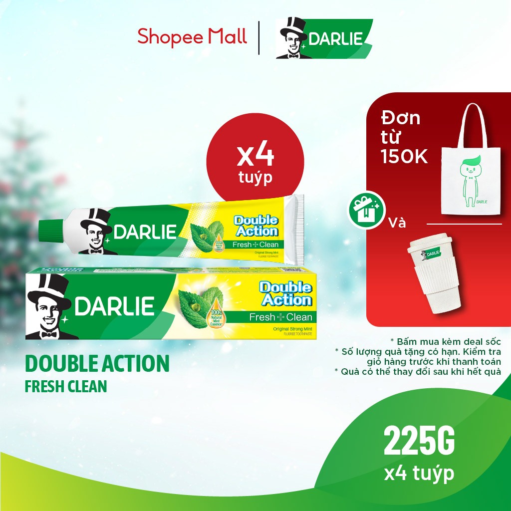 Bộ 4 Kem Đánh Răng Darlie Gấp Đôi Bạc Hà Double Action Fresh Clean 225g