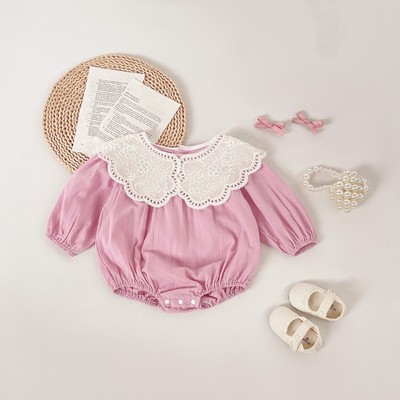 Body Tay Dài Cổ Ren Hoa Màu Hồng Cho Bé Gái Sơ Sinh 1 2 Tuổi MINTSCLOSET Quảng Châu - BS6657