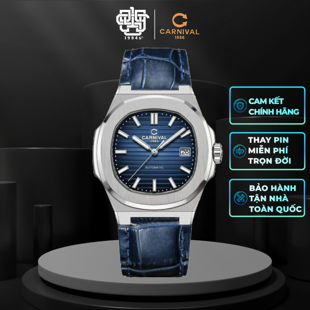 Đồng Hồ Nam CARNIVAL 8108G1-VT-DD-X Dây Da Automatic Thanh Lịch Hàng Chính Hãng
