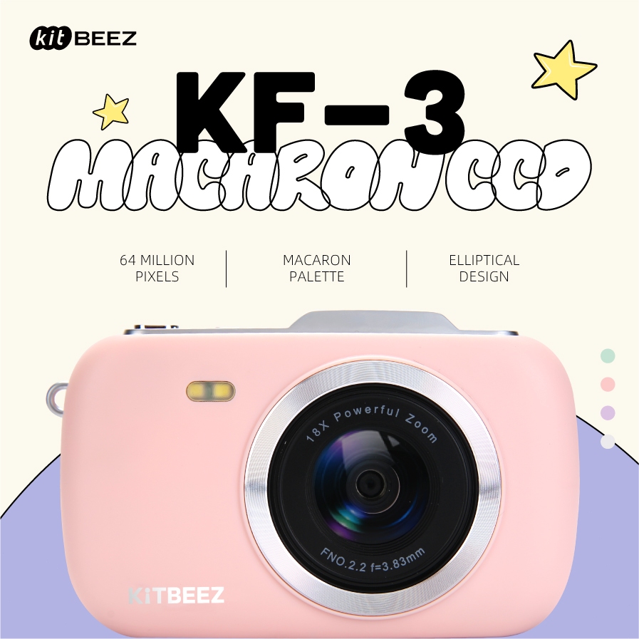 KiTBEEZ KF-3🔥 Máy ảnh Macaroon CCD Máy ảnh kỹ thuật số 64MP 18X Zoom 4K Máy ảnh chụp HD Máy ảnh video Retro Vlogging