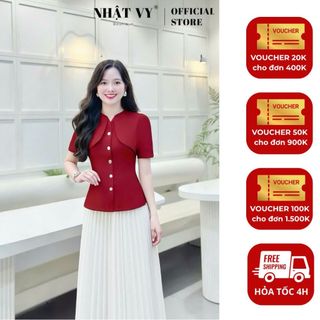  Áo lẻ nữ   KHÔNG KÈM VÁY   Nhật Vy cổ tròn tay ngắn dáng xoè chất lụa công sở dự tiệc - D3519  