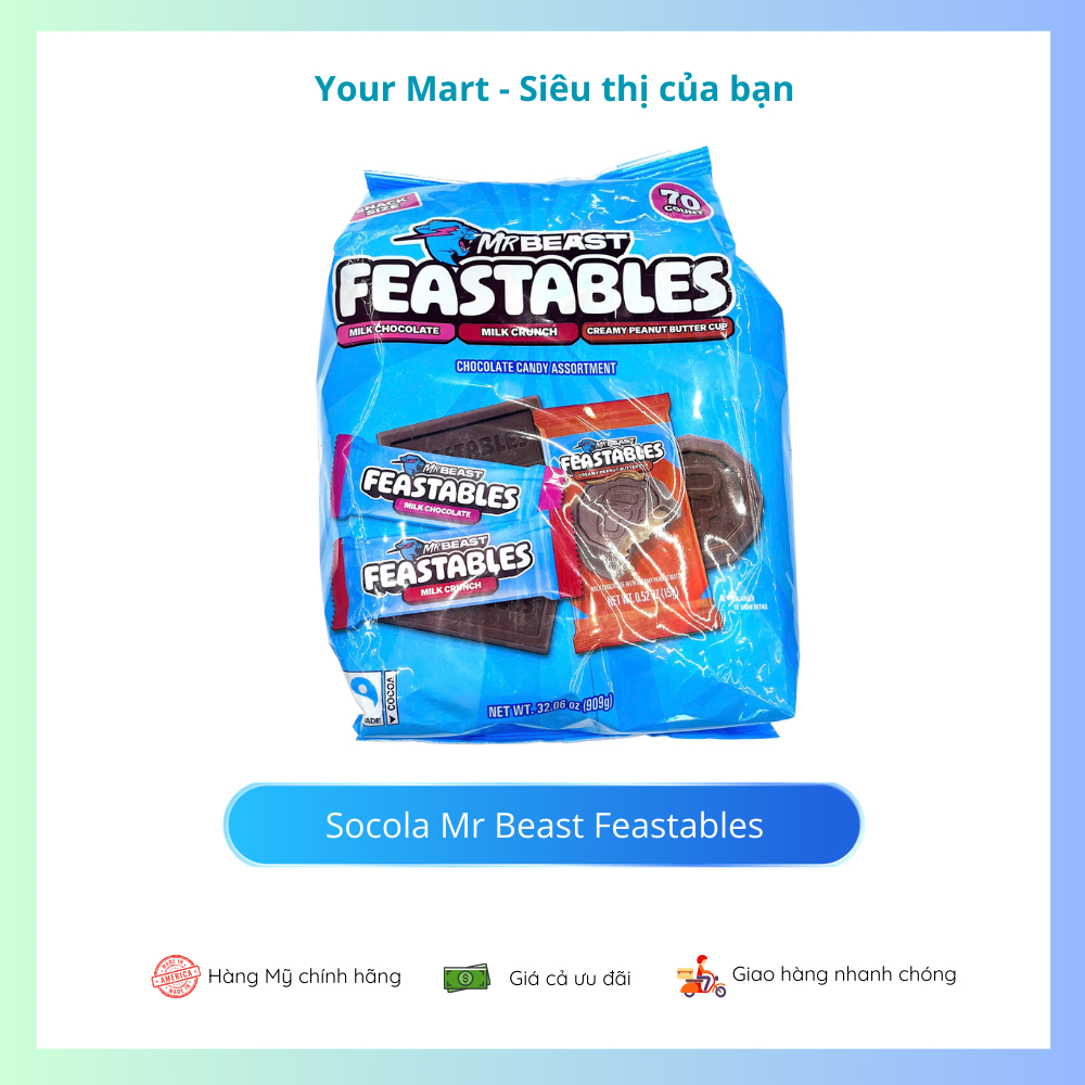 Socola Mr Beast Feastables 70 Viên 3 Loại Socola 909g