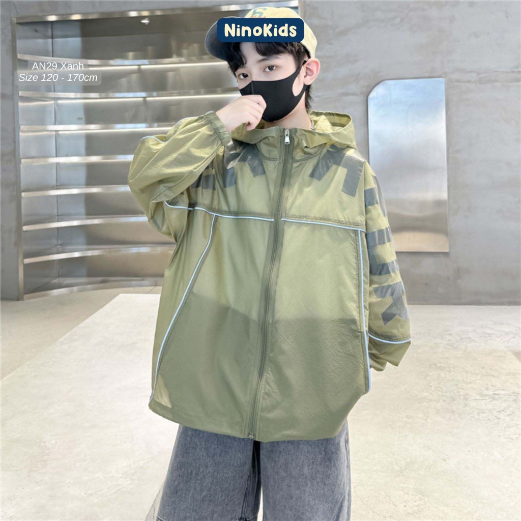 Áo khoác cho bé trai lớp 1 - 9, Thiết kế phong cách Hàn Quốc, vải dù thoáng khí, AN29 NinoKids