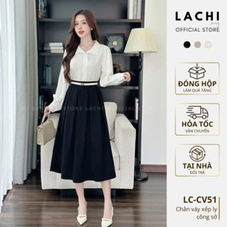  Chân váy xếp ly xòe LACHI dáng dài qua gối có túi cạp cao tôn eo tôn dáng có bigsize LC-CV51-02 