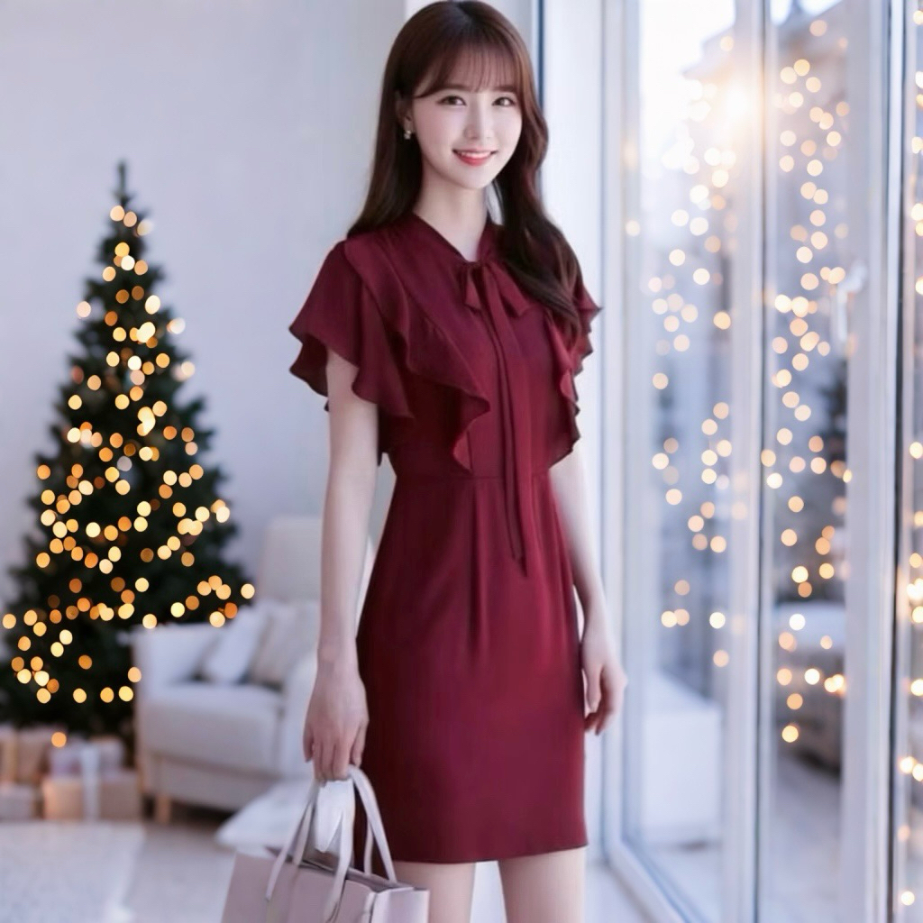 Đầm đỏ đô tay cánh tiên, váy noel, váy dự tiệc (kèm hình thật)