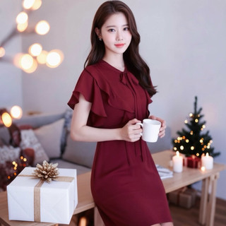 Đầm đỏ đô tay cánh tiên, váy noel, váy dự tiệc (kèm hình thật)