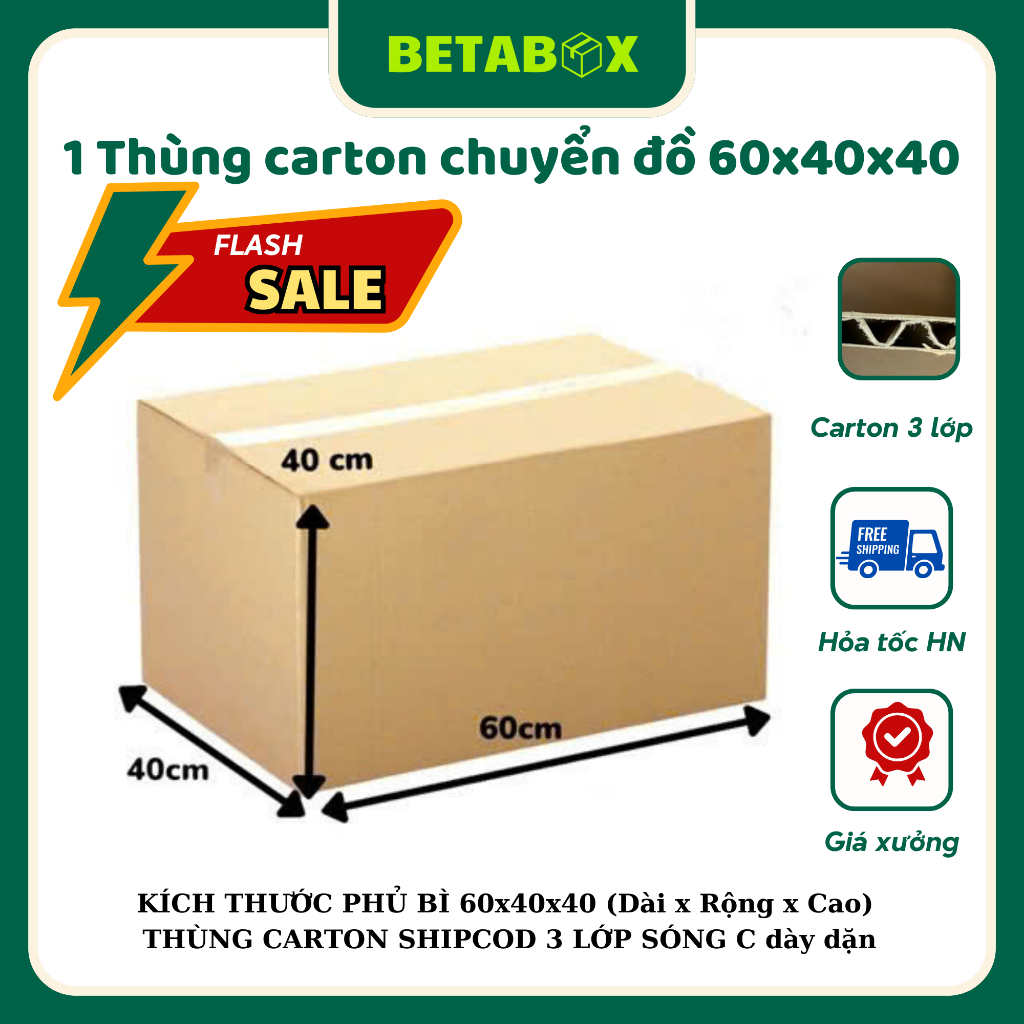 60x40x40 Hộp Carton Chuyển Nhà Size To Giá Xưởng - BETABOX