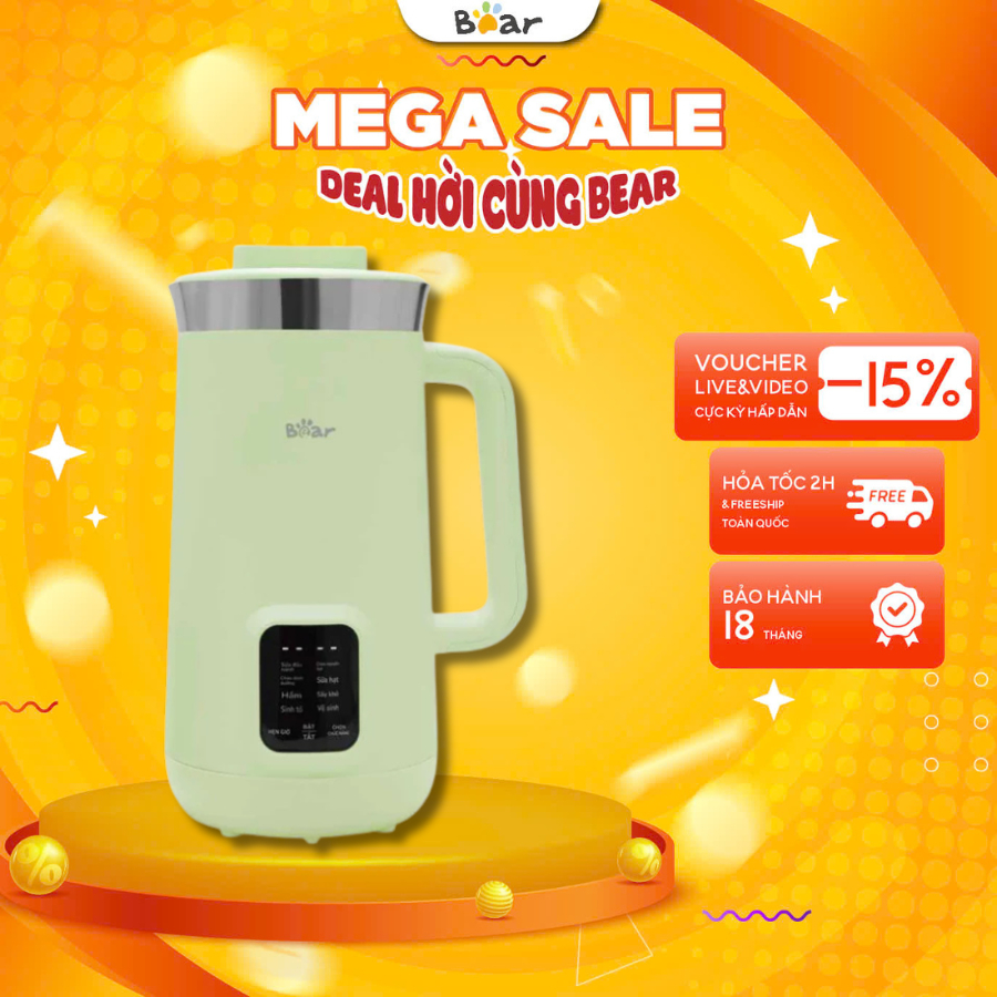 Máy Làm Sữa Hạt 1.2L Đa Năng Bear SMM-4H08P (DJJ-E08R1), Nấu Sữa Đậu Nành, Ngũ Cốc, Xay sinh tố