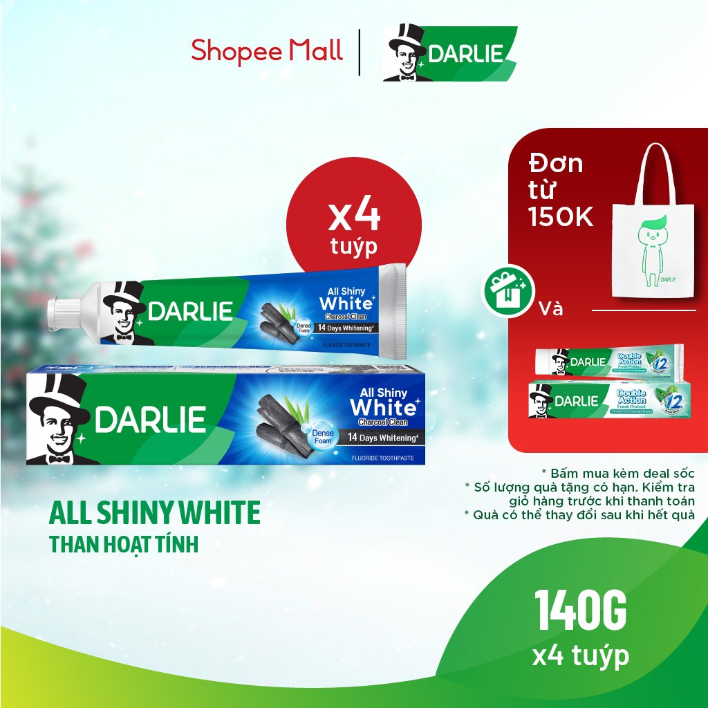  Bộ 4 Kem Đánh Răng Darlie Trắng Sáng All Shiny White Than Hoạt Tính 140g 