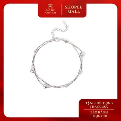 Lắc tay bạc 925 Bảo Tín Mạnh Hải thiết kế dây đôi charm trái tim ngọt ngào BCLTB92KD0-508001