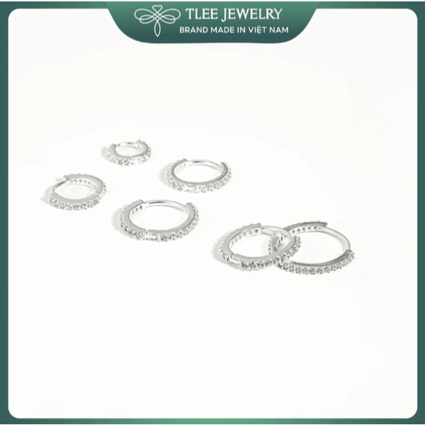 [Peinn] Khuyên tai bạc TLEE tròn đính đá nhiều size B0223