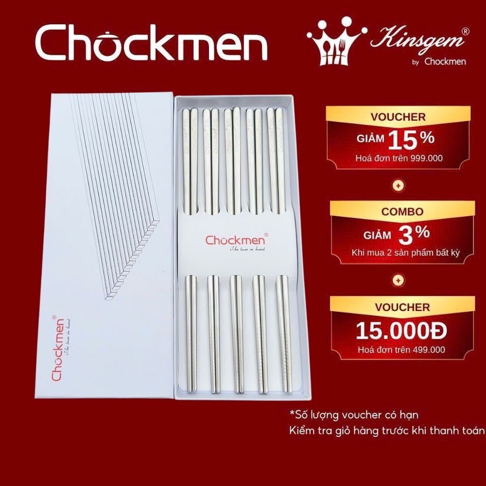 (THANH LÝ) Set Đũa CHOCKMEN TITAN/INOX 316 Cao Cấp Set 5 Đôi Đũa Ăn Thiết Kế Chống Trơn Trượt An Toà