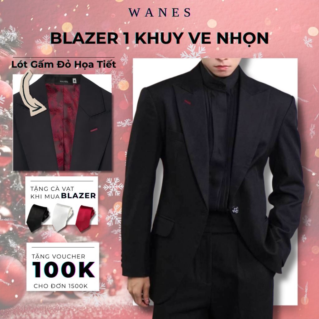 Áo Blazer 1 Khuy Phối Lót Gấm Đỏ Cao Cấp - Wanes Peak Lapels Blazer, Có Đệm Vai, Đứng Form, Tôn Vai Chiết Eo