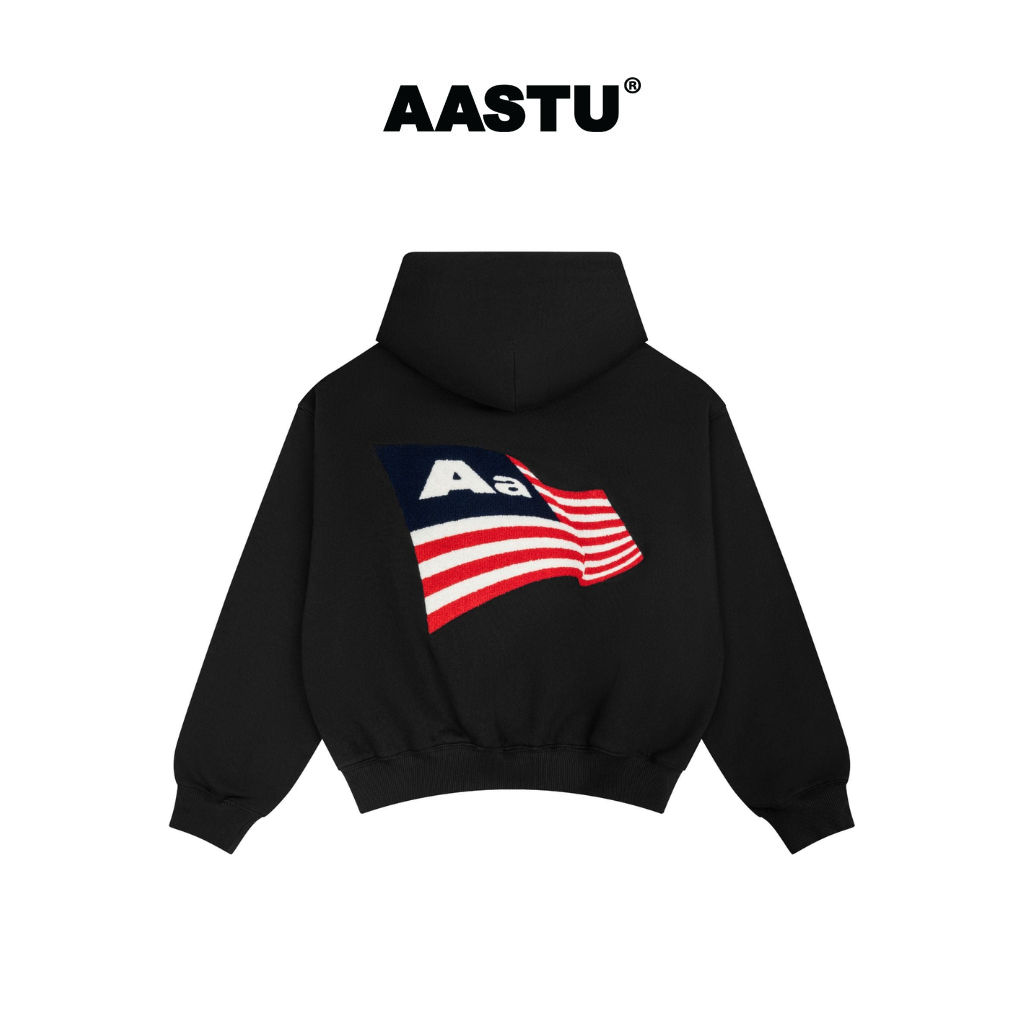 Aa stu - Áo hoodie aastu Lá Cờ Form Oversize Local Brand Unisex Vải Cotton 100% / Black