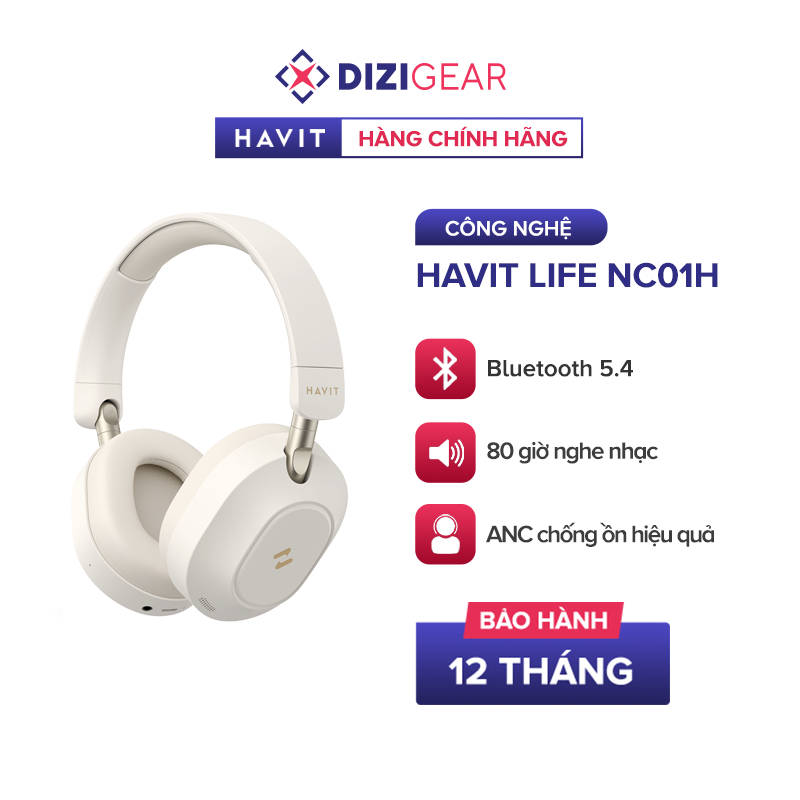 Tai Nghe Headphone HAVIT LIFE NC01H, Bluetooth 5.4, Chống Ồn ANC, Nghe Đến 80H - Chính Hãng Dizigear