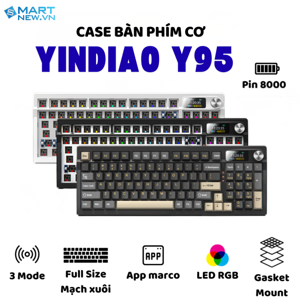 Case bàn phím không dây Yindiao Y95 - 3 mode Full size - Mạch xuôi 5 pin- Màn hình hiển thị - Hỗ trợ driver - Pin 800 | BigBuy360 - bigbuy360.vn