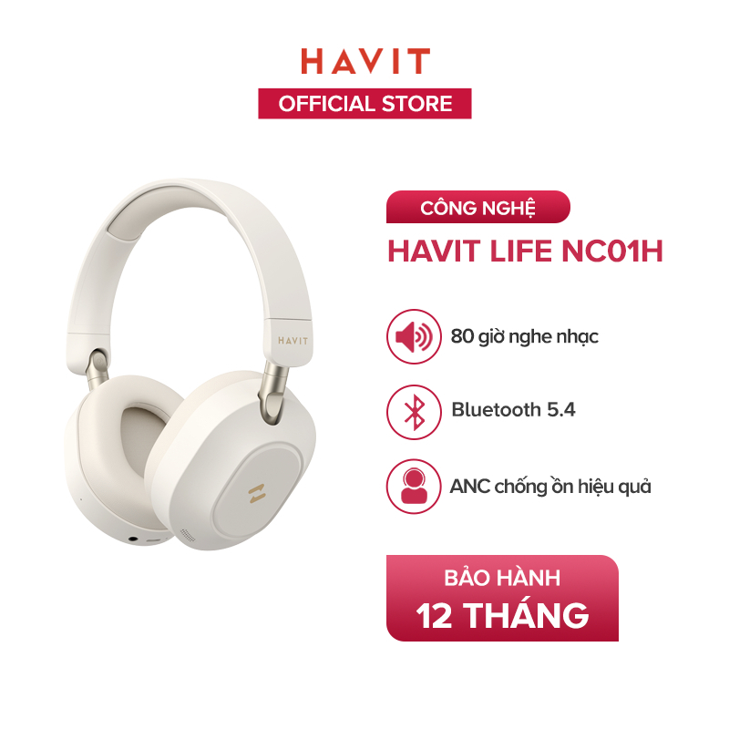 Tai Nghe Headphone HAVIT LIFE NC01H, Bluetooth 5.4, Chống Ồn ANC, Nghe Đến 80H - Hàng Chính Hãng