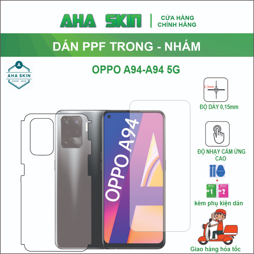 Dán PPF full lưng viền Oppo A94-A94 5G trong,nhám Chống trầy xước