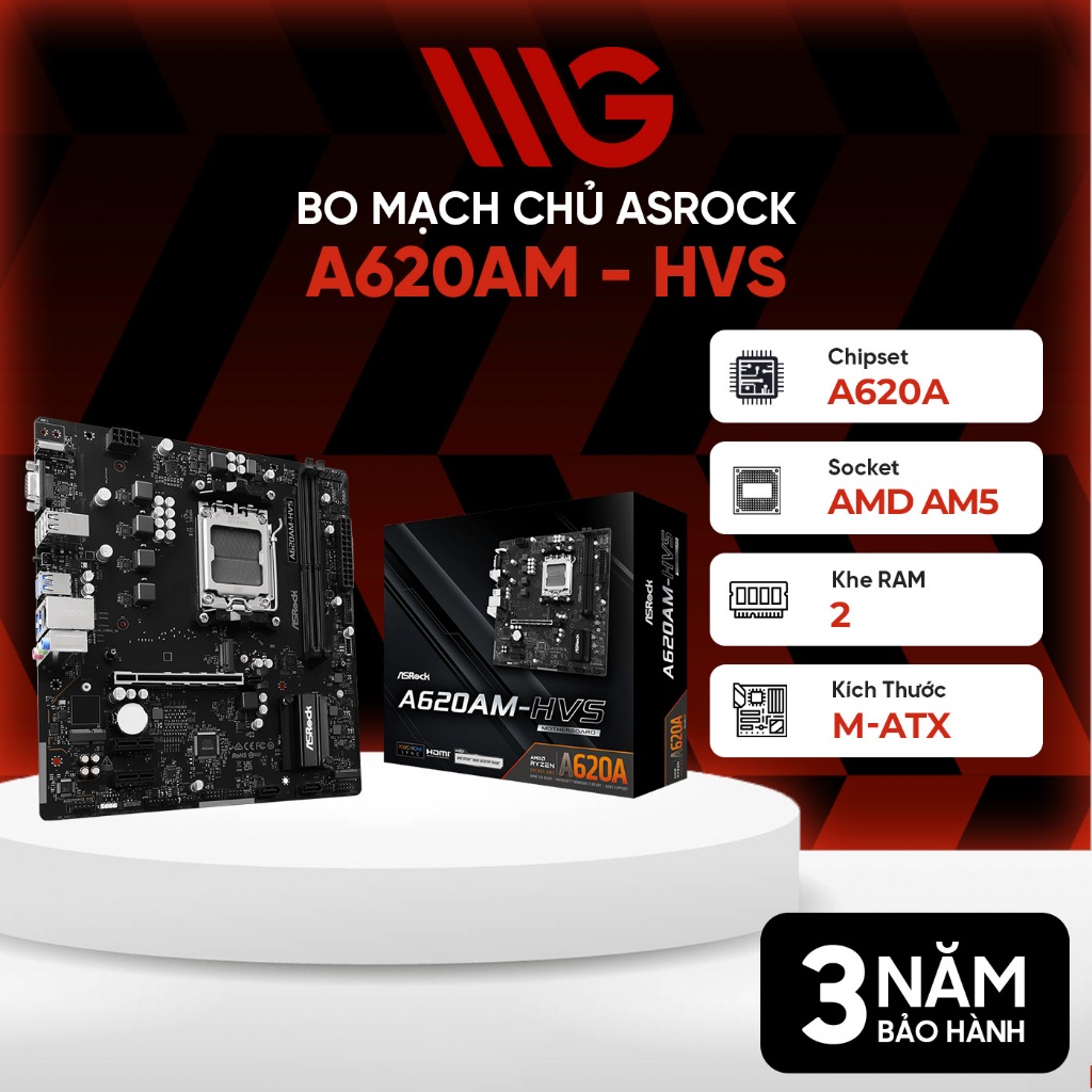 Mainboard ASRock A620AM-HVS DDR5 - Bảo hành 36 tháng