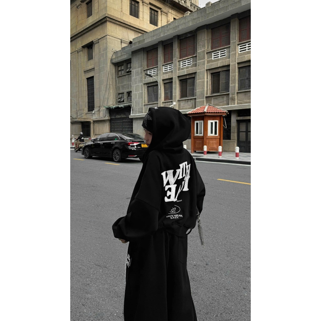 Set Hoodie Quần Ống Rộng Unisex Streetwear – Bộ Đồ Nỉ Đen Form Rộng Cá Tính Oversize | BigBuy360 - bigbuy360.vn