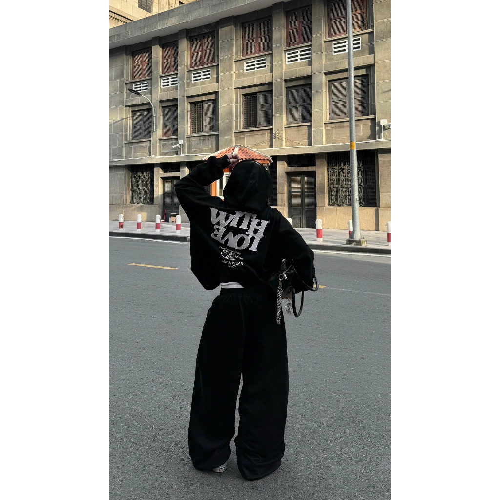 Set Hoodie Quần Ống Rộng Unisex Streetwear – Bộ Đồ Nỉ Đen Form Rộng Cá Tính Oversize | BigBuy360 - bigbuy360.vn