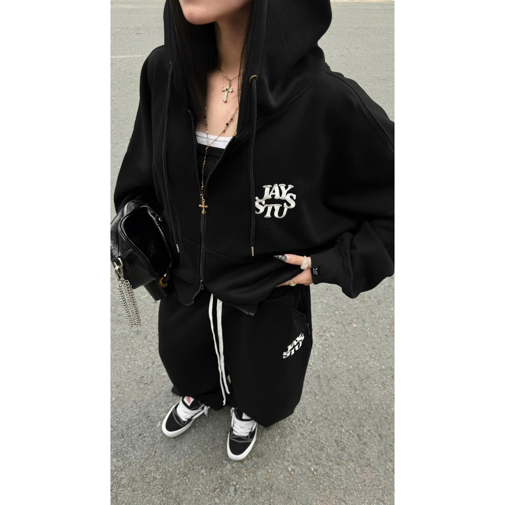 Set Hoodie Quần Ống Rộng Unisex Streetwear – Bộ Đồ Nỉ Đen Form Rộng Cá Tính Oversize | BigBuy360 - bigbuy360.vn