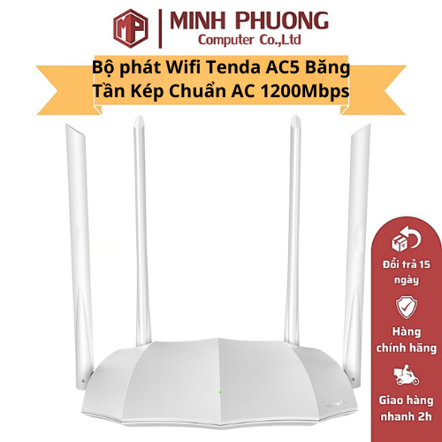 Bộ phát Wifi Tenda AC5 Băng Tần Kép Chuẩn AC 1200Mbps - Hàng Chính Hãng